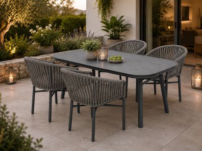 Destiny TORNO SAN MARINO Sitzgruppe 4x Sessel + Tisch 180x90x74cm, halboval