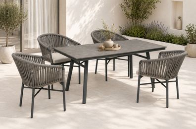 Destiny TORNO SAN MARINO Sitzgruppe 4x Sessel + Tisch 180x90x74cm, rechteckig, Grau