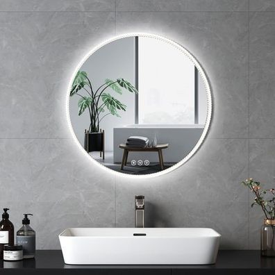 EMKE LED Badspiegel Rund mit Beleuchtung Touch Beschlagfrei 3 Lichtfarbe Spiegel
