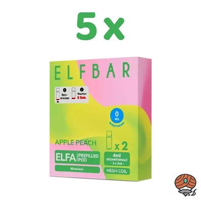 ELFBAR ELFA POD Apple Peach 0mg/ml Nikotin 5x 2 Pods, nikotinfrei