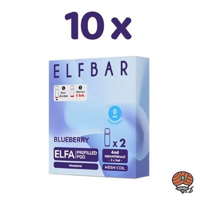 ELFBAR ELFA POD Blueberry 0mg/ml Nikotin 10x 2 Pods, nikotinfrei