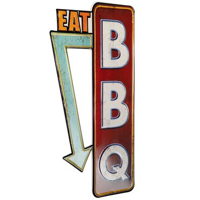 Moritz Blechschild EAT BBQ Pfeil 33 x 60 Vintage Retro Nostalgie Metall Deko