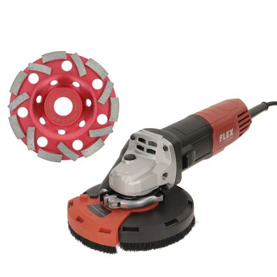 Betonschleifer Set - Flex Winkelschleifer + Diamantschleiftopf Turbo + Absaughaube