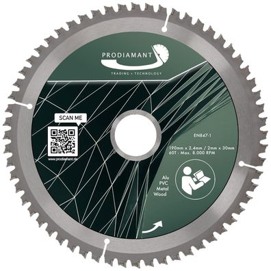 Kreissägeblatt 190mm für Holz, Metall & Alu mit HM TCT Zähnen