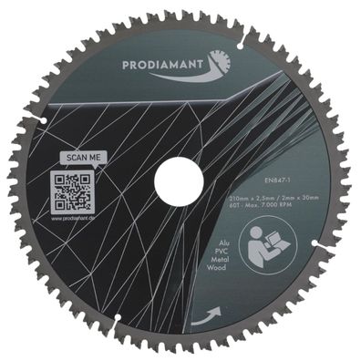 Kreissägeblatt 210mm für Holz, Metall & Alu mit HM TCT Zähnen