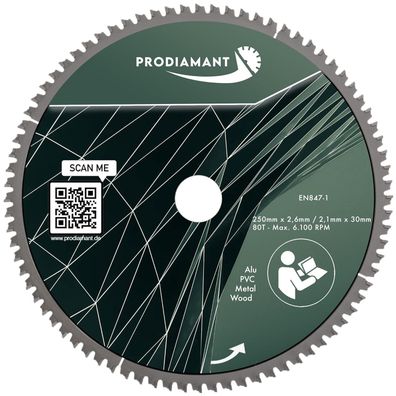 Kreissägeblatt 250mm für Holz, Metall & Alu mit HM TCT Zähnen