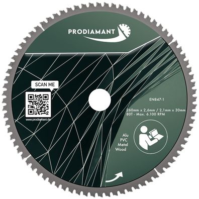 Kreissägeblatt 260mm für Holz, Metall & Alu mit HM TCT Zähnen