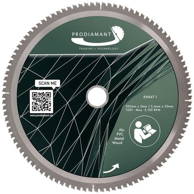 Kreissägeblatt 305mm für Holz, Metall & Alu mit HM TCT Zähnen