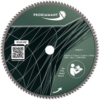 Kreissägeblatt 315mm für Holz, Metall & Alu mit HM TCT Zähnen