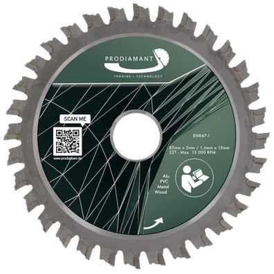 Kreissägeblatt 85mm für Holz, Metall & Alu mit HM TCT Zähnen