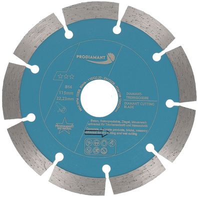 Diamanttrennscheibe 115mm für Beton, Stein, Ziegel universal B14