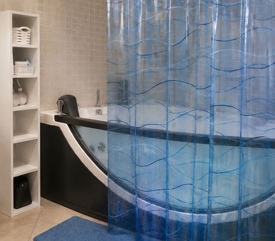 Spirella Pool Blue Duschvorhang 180x200 Vinyl Transparent Blau Modern Design