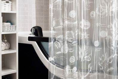 Spirella Riff White Vinyl Duschvorhang 180x200 Transparent Muschel Design