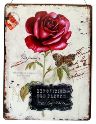 Moritz Blechschild rote Rose Exposition des Fleurs 25 x 33 Blumen Garten Deko Schild