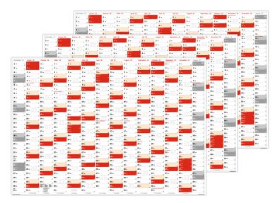 3 Stück XXL Wandkalender DIN A0 2028 (rot2) große Tageskästchen Kalender gerollt