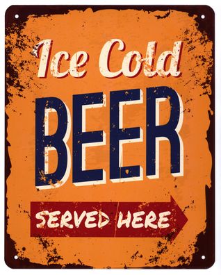 Moritz Blechschild Ice Cold Beer Served Bier Deko Schild mit Aufschrift 20 x 25
