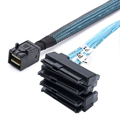 P82 Mini SAS SFF-8643 auf 4x 29pin SFF-8482 und 4x SATA 15pin Splitter Kabel 100cm