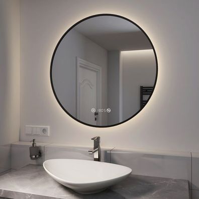 EMKE LED Badspiegel Rund 80cm Badezimmerspiegel Spiegel Beschlagfrei Uhr