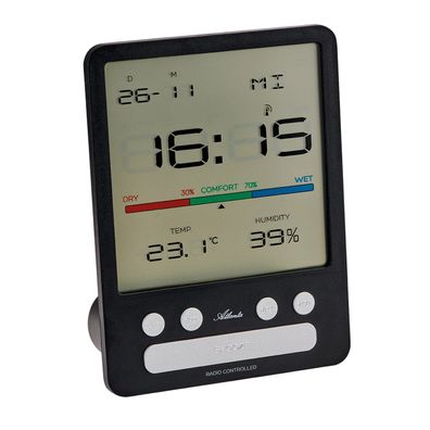Atlanta Digital-Funkwecker Hygrometer Slim Schwarz 2870/7