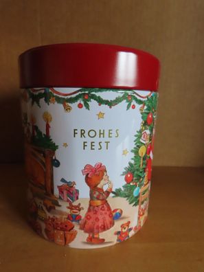 Blechdose rund Weihnachtsmotiv Frohes Fest Niedegger Lübeck ca. 12 cm h