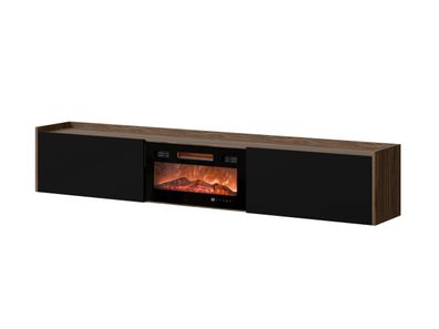 Fernsehschrank Arigato 200 cm Tv - Lowboard mit Elektrokamin - Nussbaum / Schwarz
