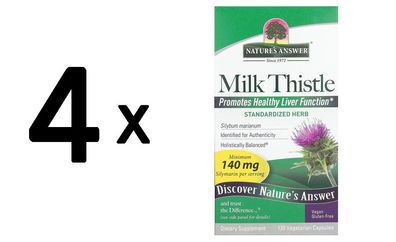 4 x Natures Answer Milk Thistle Seed Extract, Capsules - 120 vcaps