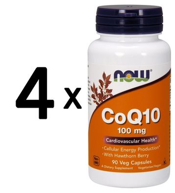 4 x NOW Foods CoQ10 with Hawthorn Berry, 100mg - 90 vcaps