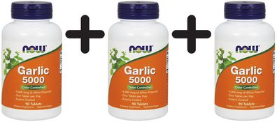 3 x NOW Foods Garlic 5000, Odor Controlled - 90 tablets