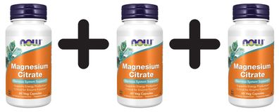 3 x NOW Foods Magnesium Citrate, 400mg - 60 vcaps