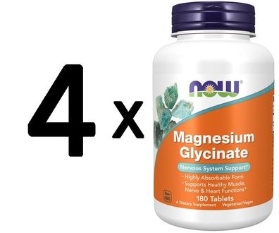 4 x NOW Foods Magnesium Glycinate - 180 tabs
