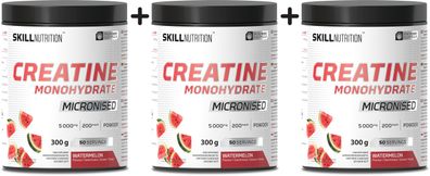 3 x Skill Nutrition Micronised Creatine Monohydrate Flavoured, Watermelon - 300g