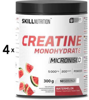 4 x Skill Nutrition Micronised Creatine Monohydrate Flavoured, Watermelon - 300g