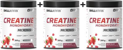 3 x Skill Nutrition Micronised Creatine Monohydrate Flavoured, Berry Blast - 300g