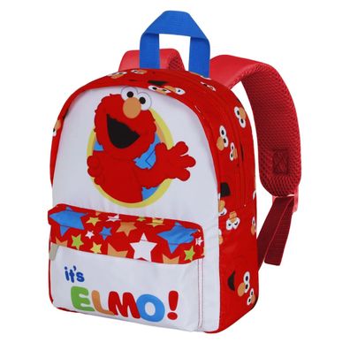 Sesame Street Elmo Kita Rucksack Weiß mit Fronttasche und Reißverschluss