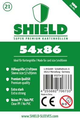 Shield 21 - 100 Super Premium Kartenhüllen für Kartengröße 54x86 mm