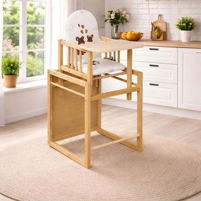 Best For Kids 2-in-1 Holz Hochstuhl Umbaubarer Baby Hochstuhl mit Tisch & Sitzkissen