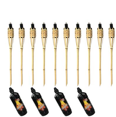10x Bambusfackel Deluxe 60cm natur + 4x 1000ml Lampenöl Gartenfackel Ölfackel