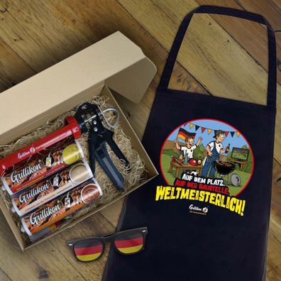 Grillikon Geschenkset „WM-Edition“ 3x Mix in 300 ml Kartusche mit Grillschürze