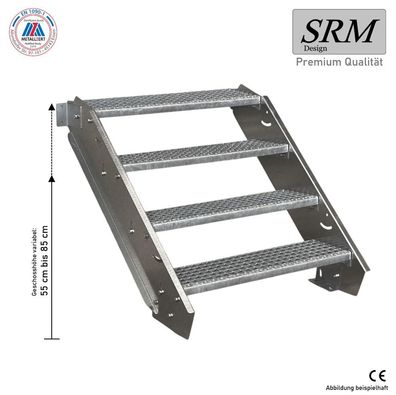 4 Stufen Stahltreppe Breite 60 - 160 cm Geschosshöhe 55 - 85 cm ohne Geländer