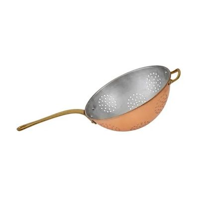 Kupfersieb mit Messinggriff, verzinnte Innenseite, 24 cm Ø