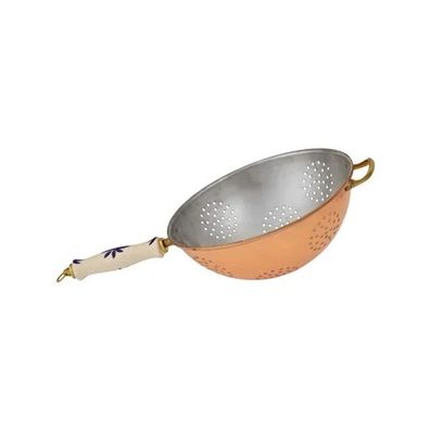 Kupfersieb mit verzinnter Innenseite, Porzellangriff, 17 cm