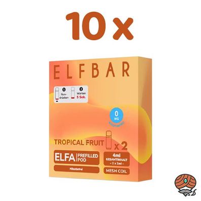 ELFBAR ELFA POD Tropical Fruit 0mg/ml Nikotin 10x 2 Pods, nikotinfrei