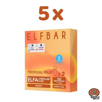 ELFBAR ELFA POD Tropical Fruit 0mg/ml Nikotin 5x 2 Pods, nikotinfrei