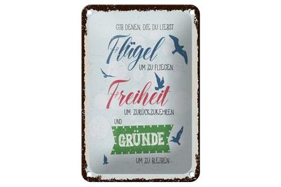 Blechschild Flügel zum Fliegen Freiheit um zurückzukehren, 4 versch Größen, Spruch