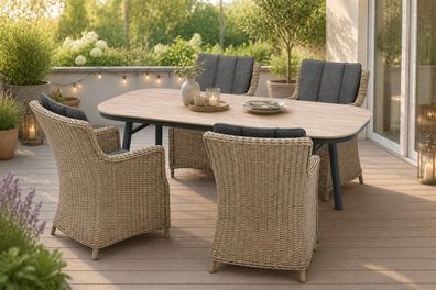 Destiny LUNA SAN MARINO Sitzgruppe 4 Sessel + Tisch 180x90cm, halboval, holzfarben