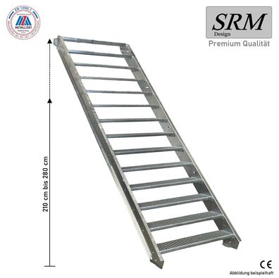 14 Stufen Stahltreppe Breite 60 - 160 cm Geschosshöhe 210 - 280 cm ohne Geländer