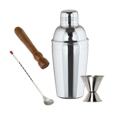 Edelstahl Cocktail Shaker Set 3-teilig mit Stößel & Jigger