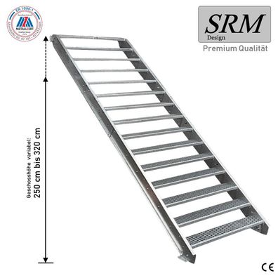 15 Stufen Stahltreppe Breite 60 - 160 cm Geschosshöhe 250 - 320 cm ohne Geländer