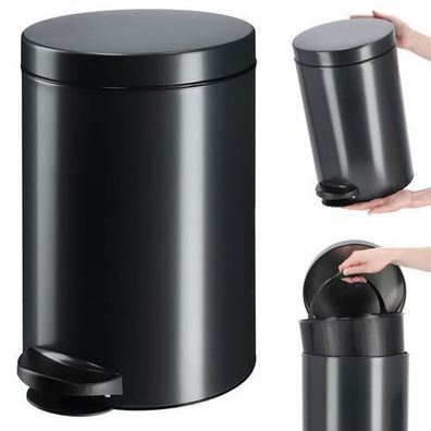 KADAX Tretmülleimer, Mülleimer mit Stahl Kosmetikeimer, 14L, Schwarz