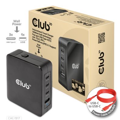 Club 3D CAC-1917 - Netzteil - GaN-Technologie - 140 Watt - 5 A - Power Delivery 3.1,